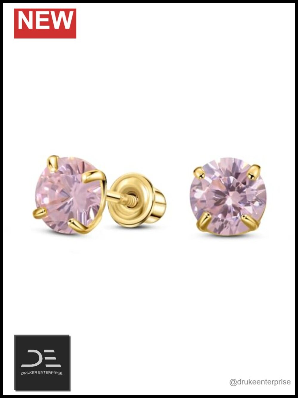 14K Gold Round Solitaire CZ Stud Earrings Screw Back Minimalist Fine Jewelry